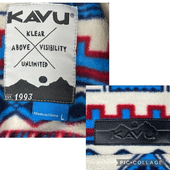 Kavu Cavanaugh Aztec 1/4 Snap Fleece Outdoor Activewear Cozy Walking Pullover L - Picture 3 of 14